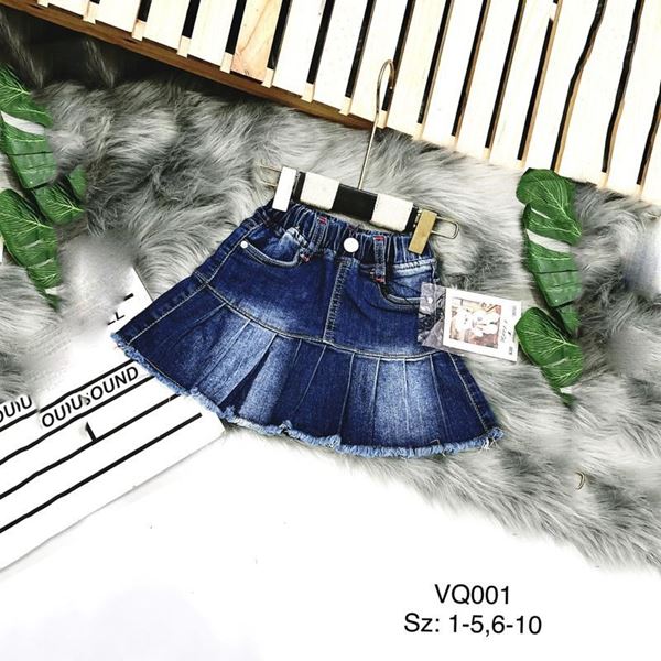 Chân Váy Bé Gái Denim Xếp Ply Trơn - LNA 159846 10 5 332