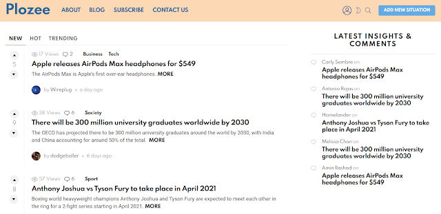 Plozee Website where users can get and share Insights to gain a Deeper, more Comprehensive Understanding of various Situations