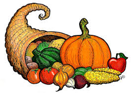 A cornucopia with pumpkin, squash, lots of other vegetables