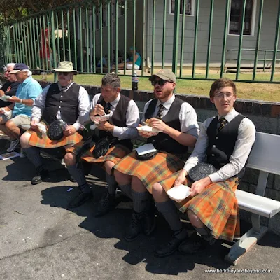 bagpipers lunching at the 2018 Scottish Highland Gathering & Games in Pleasanton, California