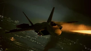 ACE COMBAT™ 7: SKIES UNKNOWN & © BANDAI NAMCO Entertainment Inc.アンカーヘッド市上空を飛行するトリガー機。（F-22ラプター）/ #PS4shre