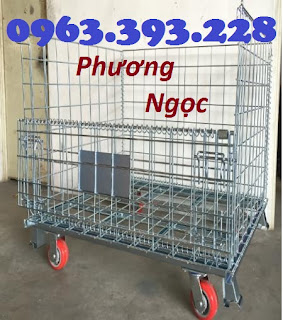 Lồng sắt trữ hàng, sọt lưới thép, lồng chứa hàng có bánh xe, sọt sắt đựng hàng  LTH.2