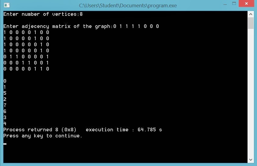 C Program to implement DFS traversal on a graph represented using an adjacency matrix