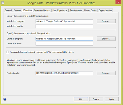 Uninstalling Google Earth using SCCM 2