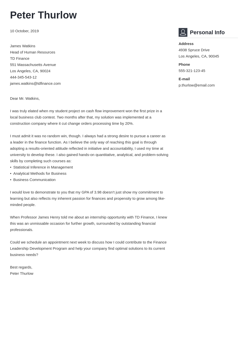 Cover Letters For Internships Business Letter