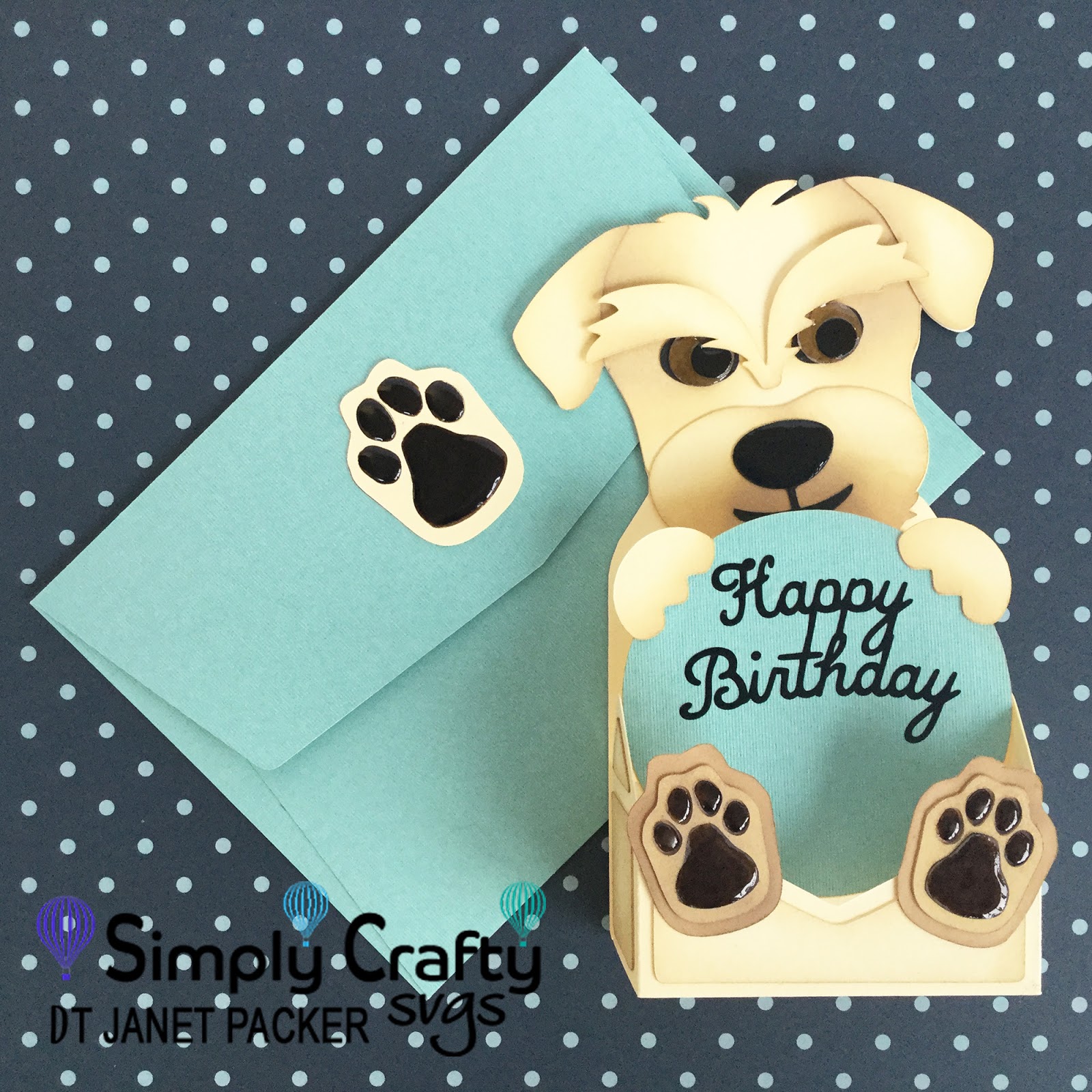 Crafting Quine Dog Hybrid Birthday Card Using The FREE Envelope File