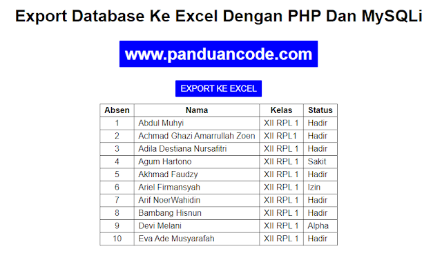 Cara Export Database Ke Excel Dengan PHP Dan MySQLi