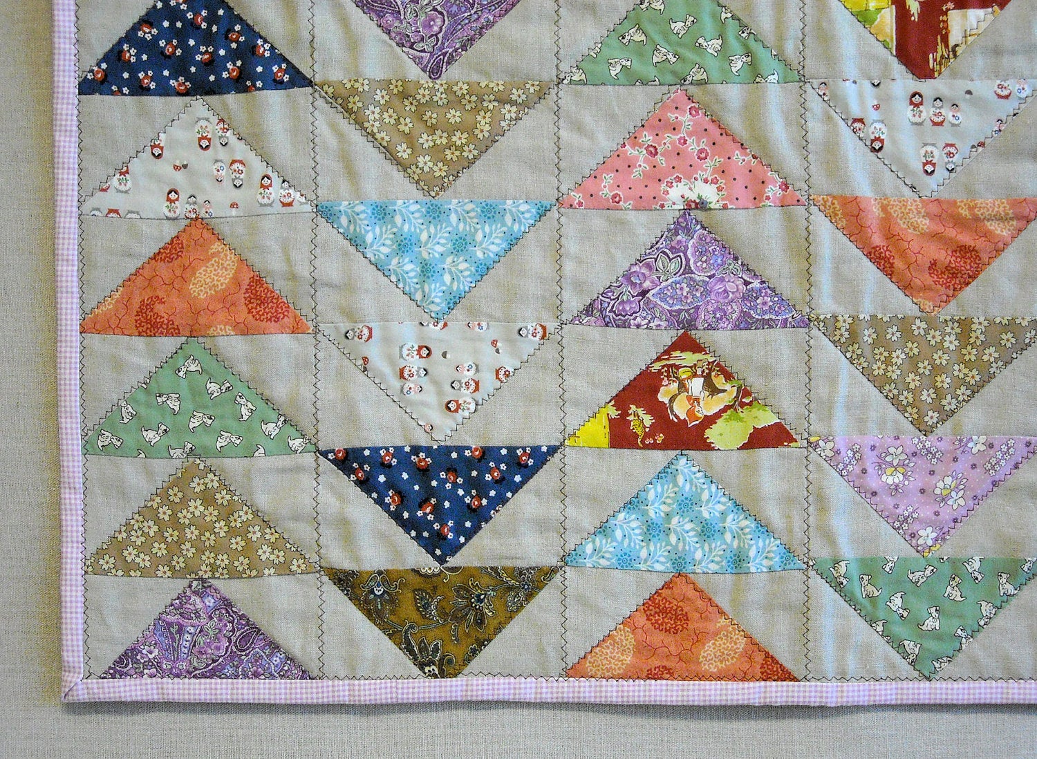 Linen & Feedsack Flying Geese Baby Quilt with Matching Rag Doll