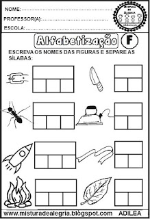 Atividades de alfabetização,autoditados,separação silábica
