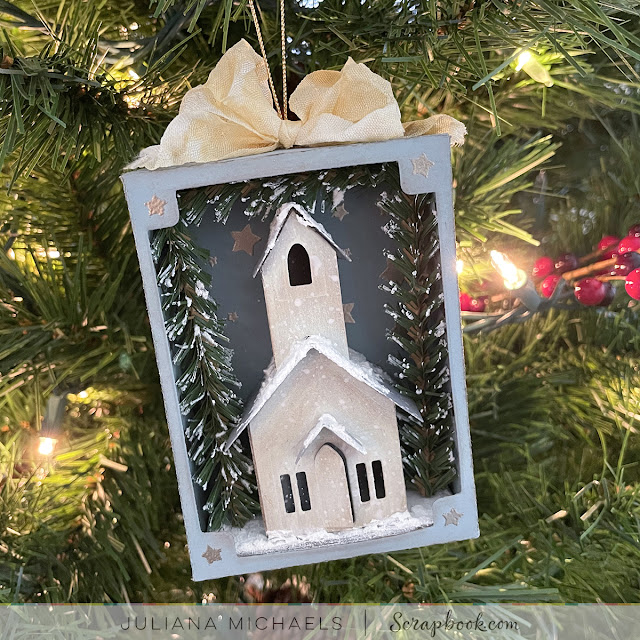 Paper Village Christmas Ornament by Juliana Michaels featuring Tim Holtz Sizzix Paper Village Thinlits Die and Curio Box Bigz Die