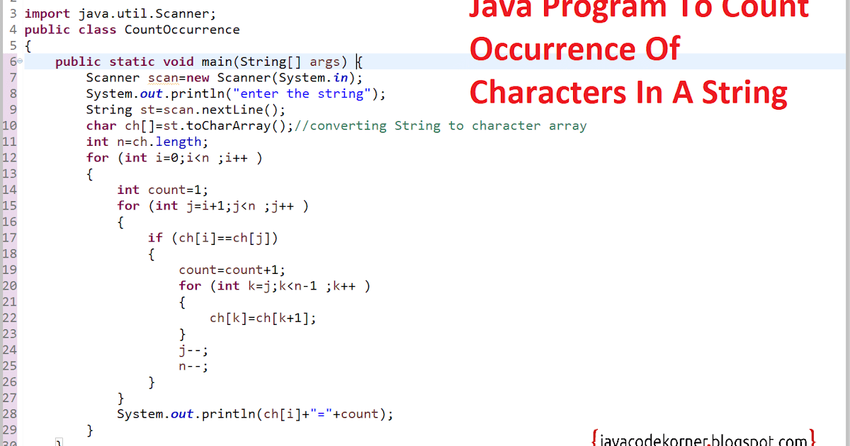 Java program to count occurrences of character in string - Java Code Korner