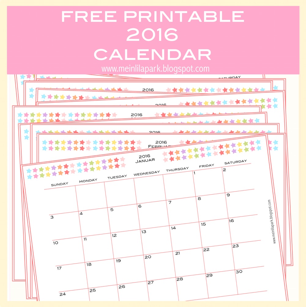uitgehongerd pad opschorten Free printable 2016 planner calendar - monthly calendar - Kalender - freebie