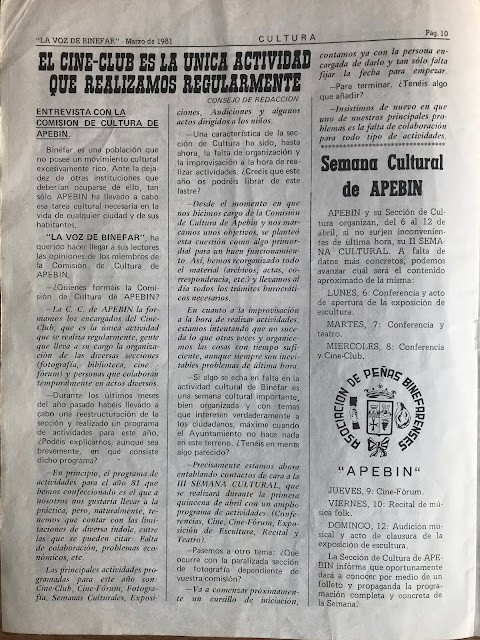 Entrevista Comisión Cultura APEBIN - Marzo 1981