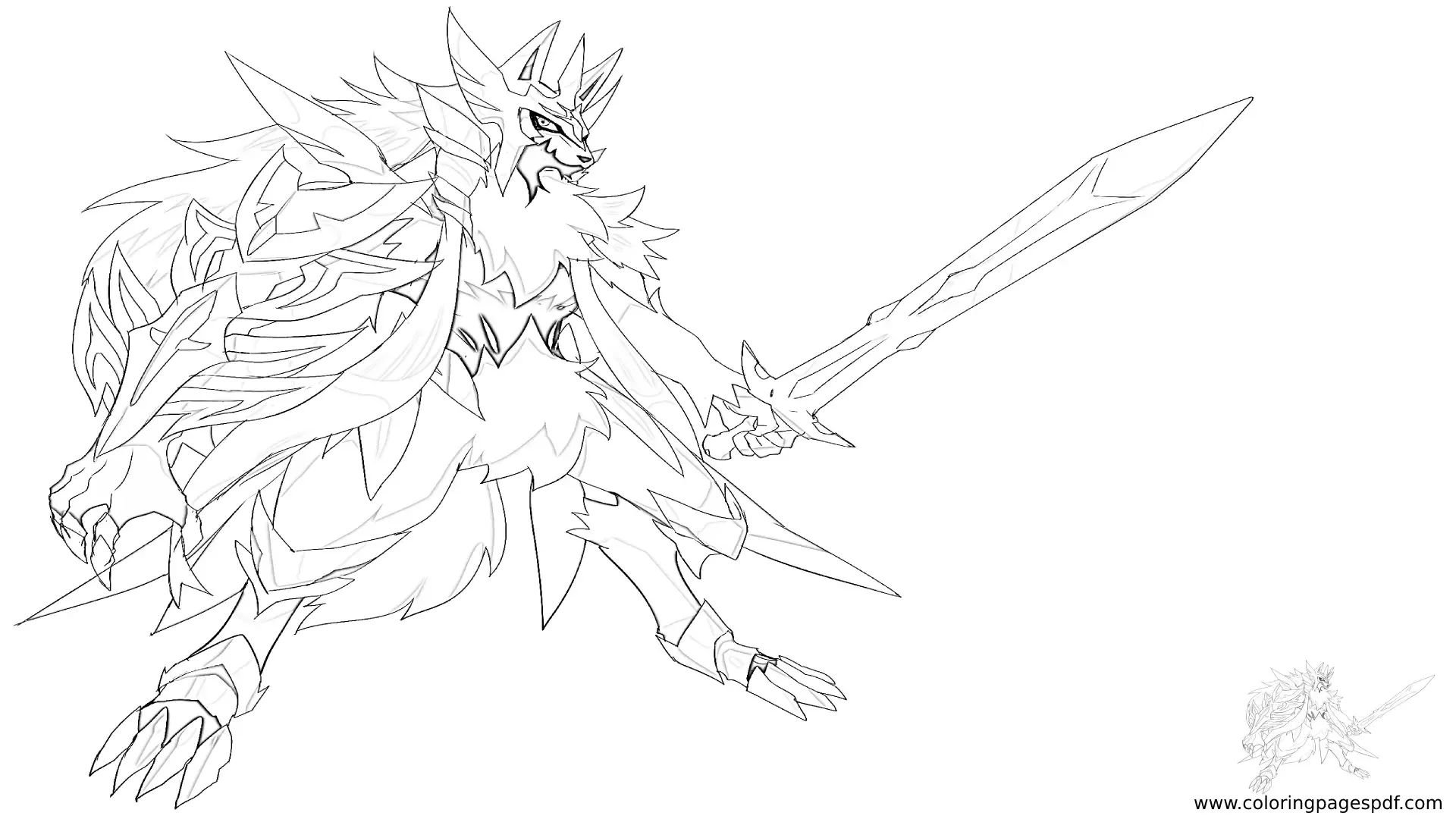 Coloring Page Of Crowned Sword Zacian As A Beast