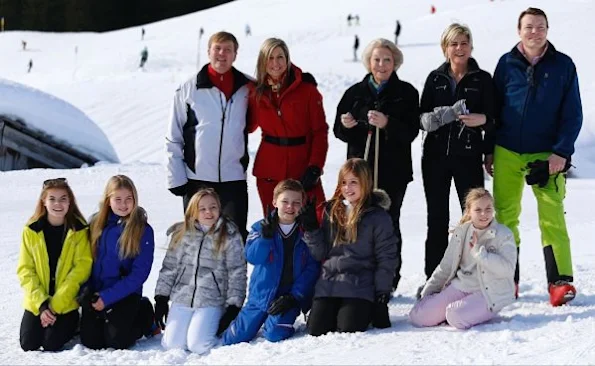 King Willem-Alexander, Queen Maxima, Princess Amalia, Princess Alexia, Princess Ariane,Princess Beatrix, Prince Constantijn, Princess Laurentien, Countess Eloise, Count Claus-Casimir and Countess Leonore during their wintersport holidays in Lech am Ahlberg