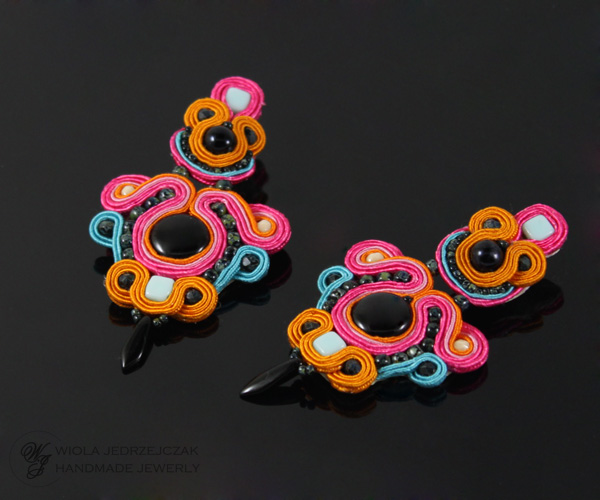 colurful soutache, wiolaj, handmade jewelry, soutache earrings, dangle earrings, for summer 