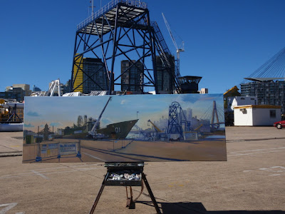 Plein air oil Painting of the Adelaide from Glebe Island Wharf  painted by industrial heritage Jane Bennett