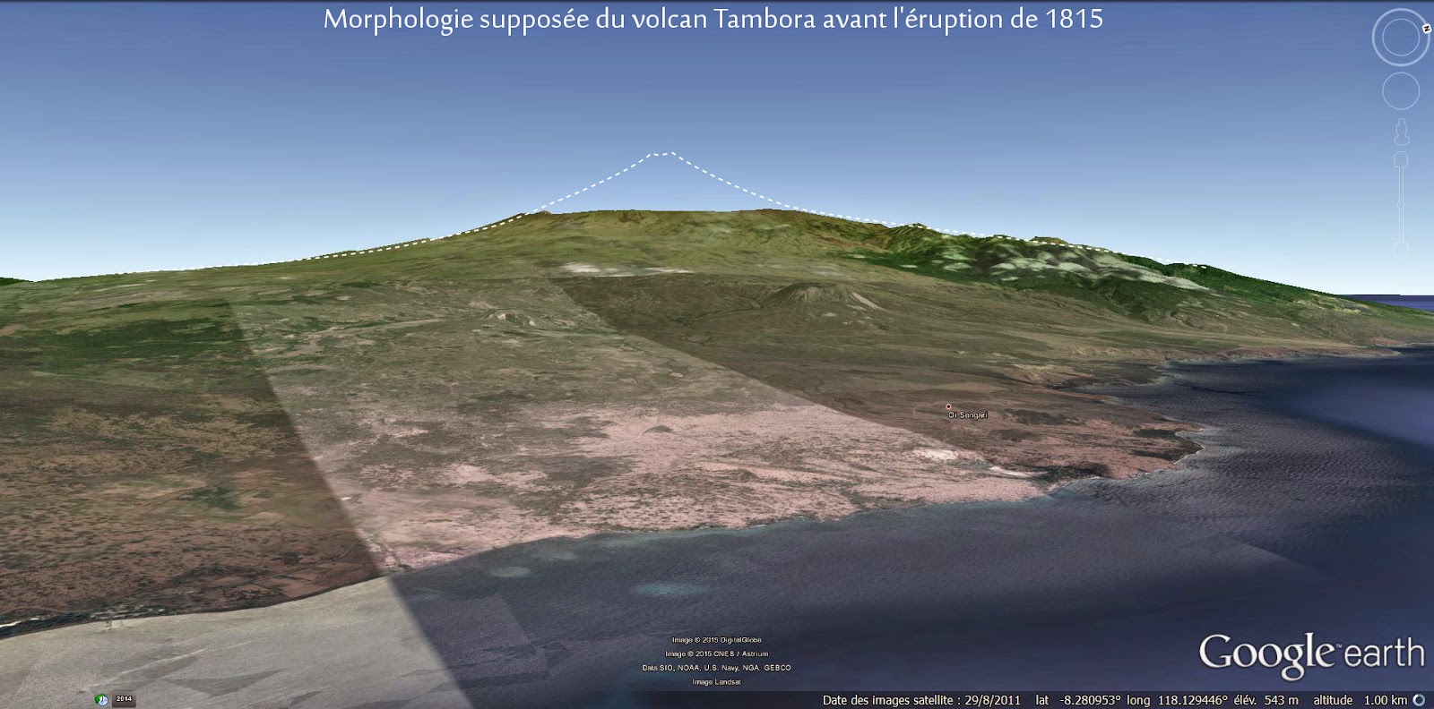 Forme possible du volcan Tambora avant 1815