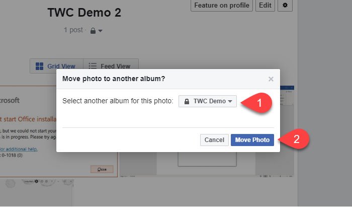 Переместить изображение Facebook из одного альбома в другой