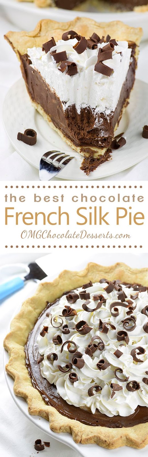 French Silk Pie is chocolate lovers dream. Flaky and buttery homemade pie crust with rich and silky chocolate filling .