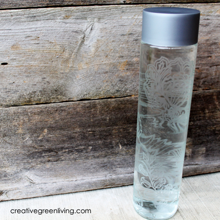 DIY etched glass great gift for teachers, green water bottles