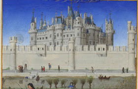 Необходимость обеспечить придворным жилплощадь и места для собраний со временем вынудила королей строить огромные дворцы — такие как Лувр, запечатлённый в «Часослове герцога Беррийского».