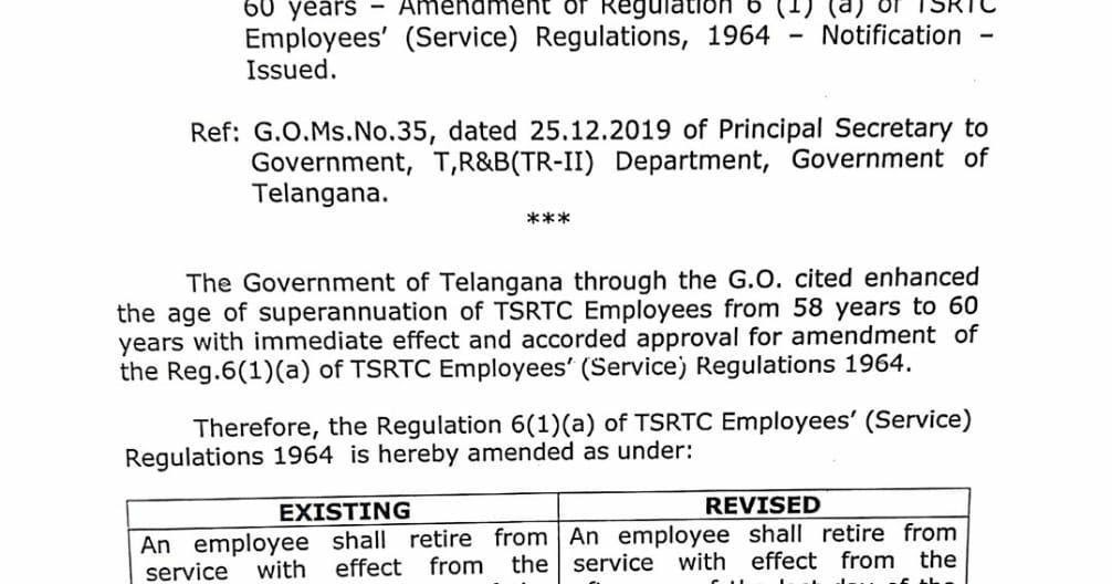 TS TSRTC Employees Retirement Age Enhanced from 58 to 60 years AP