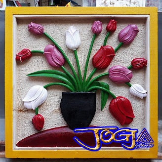 Ukiran Relief batu alam paras jogja / batu putih gambar motif bunga tulip