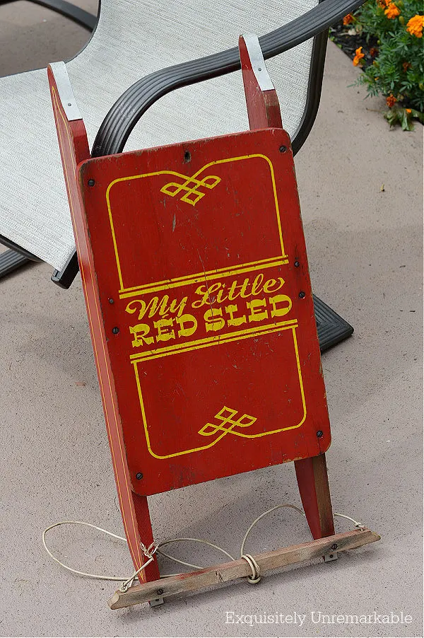 My Little Red Sled on patio