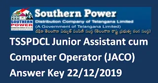 TSSPDCL Junior Assistant cum Computer Operator (JACO) Answer Key 22/12/2019