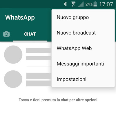 WhatsApp per Android Home Menu