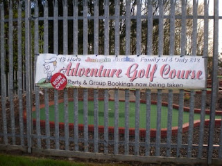 The Adventure Golf course at Jumpin Jacks Children's Adventure Play and Crazy Golf in Kirkaldy, Scotland is open until 6pm, we arrived after 6pm