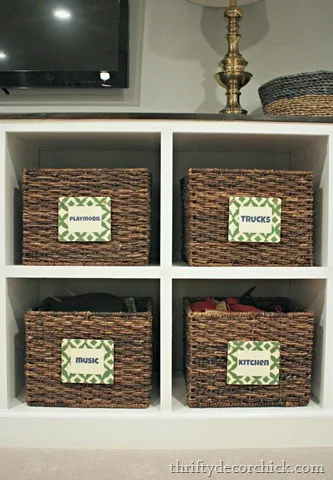 DIY wood labels for storage baskets