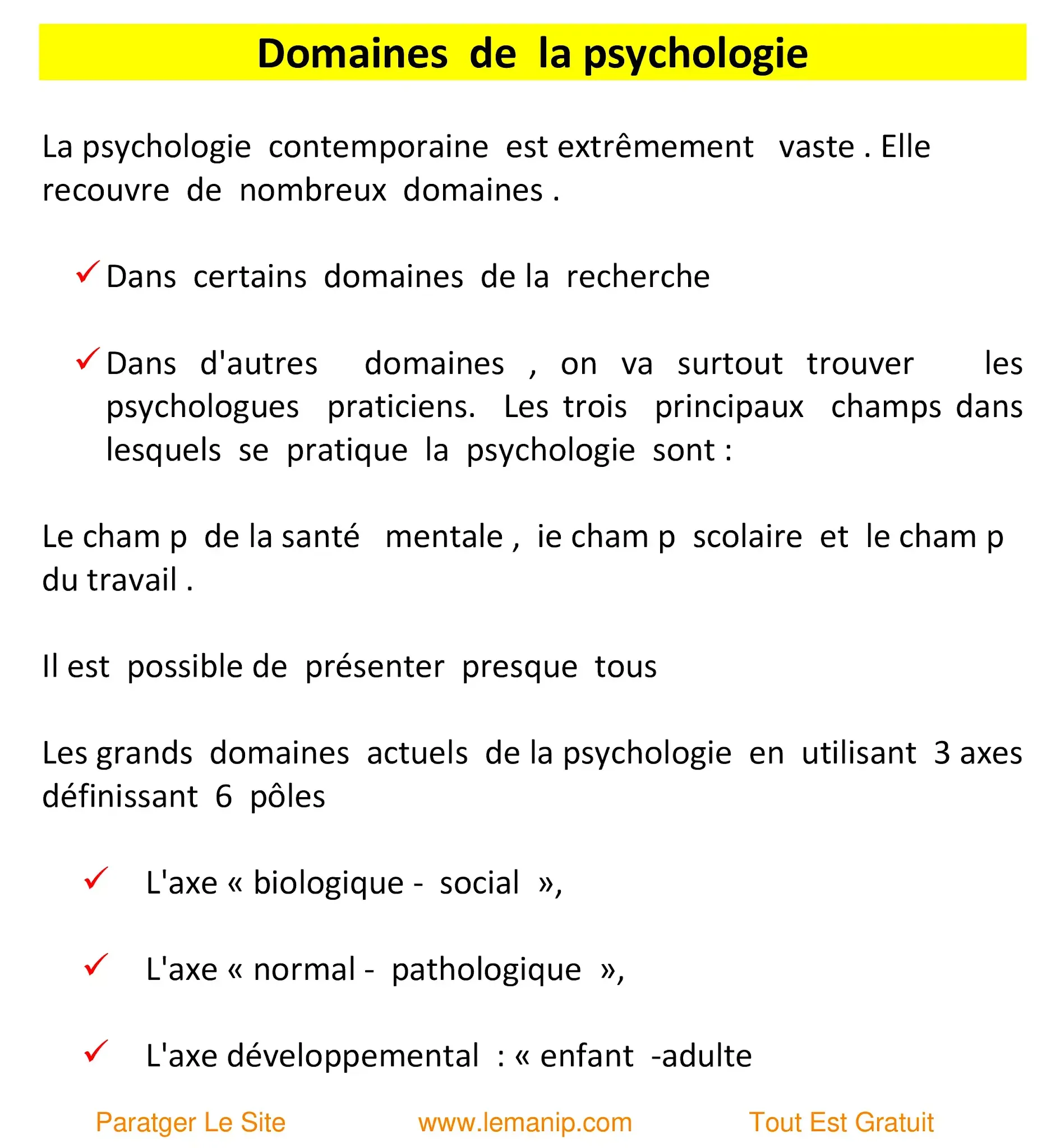Domaines de la psychologie