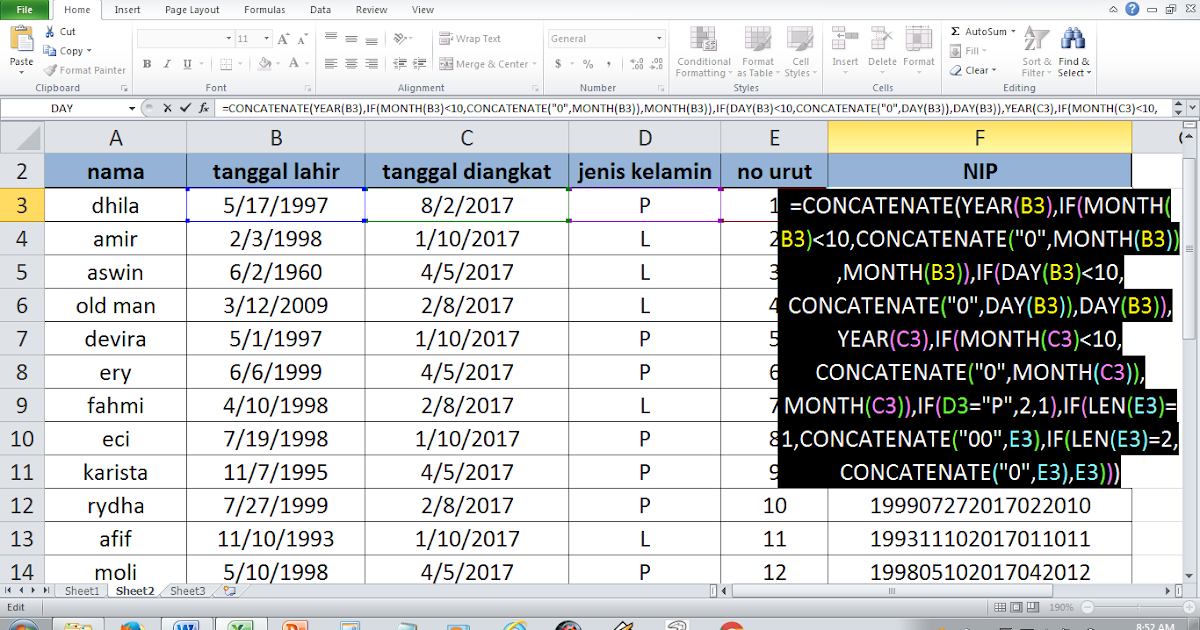 Afifah Cara Membuat Daftar Nip Nomor Induk Pegawai Di Microsoft Excel