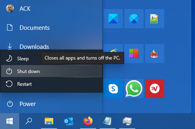 Apagar, reiniciar, suspender, hibernar, bloquear Windows 10