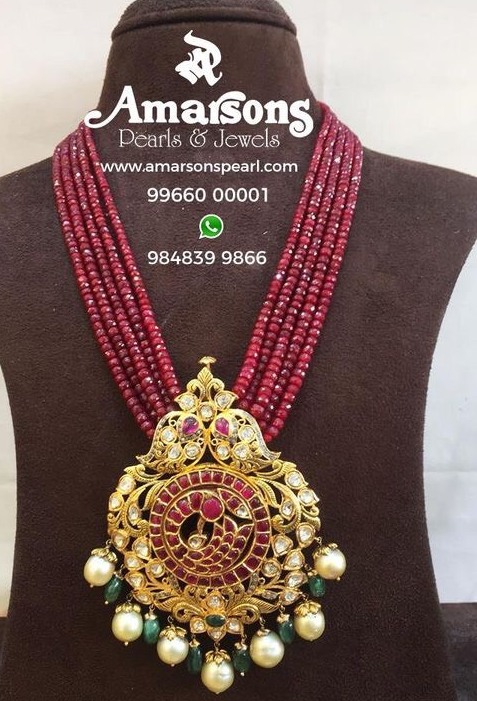 Ruby Beads Set with Pachi locket by Amarsons - Jewellery Designs
