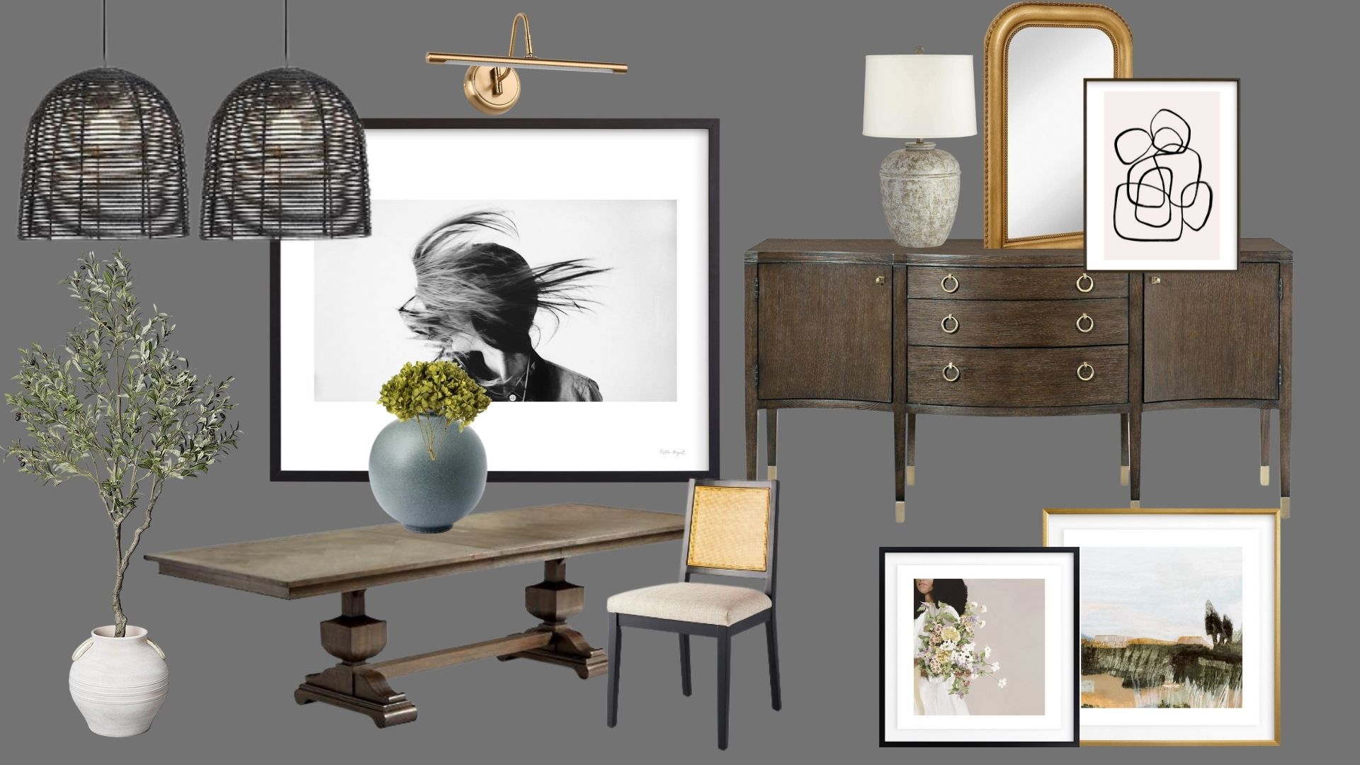 Dining Room Design Board with Minted Art Olive and Tate