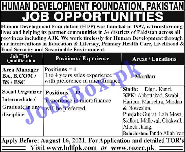 Human Development Foundation HDF Pakistan Jobs 2021 – Apply Online