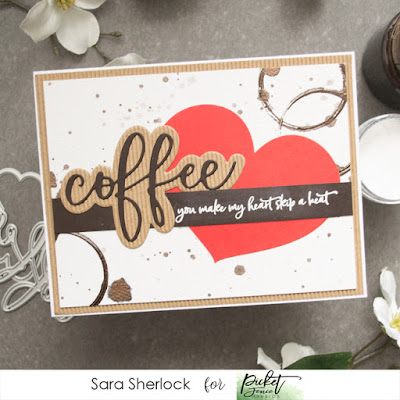 Picket Fence Studios, Coffee, Valentine, Love, Handstamped card, diy card, coffee sleeve, corrugated stock, coffee rings, Paper Glaze