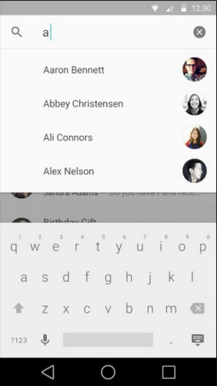 Android L Contact white theme keyboard