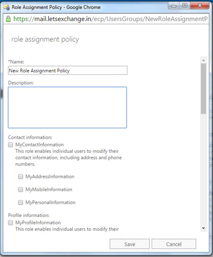 exchange online change default role assignment policy