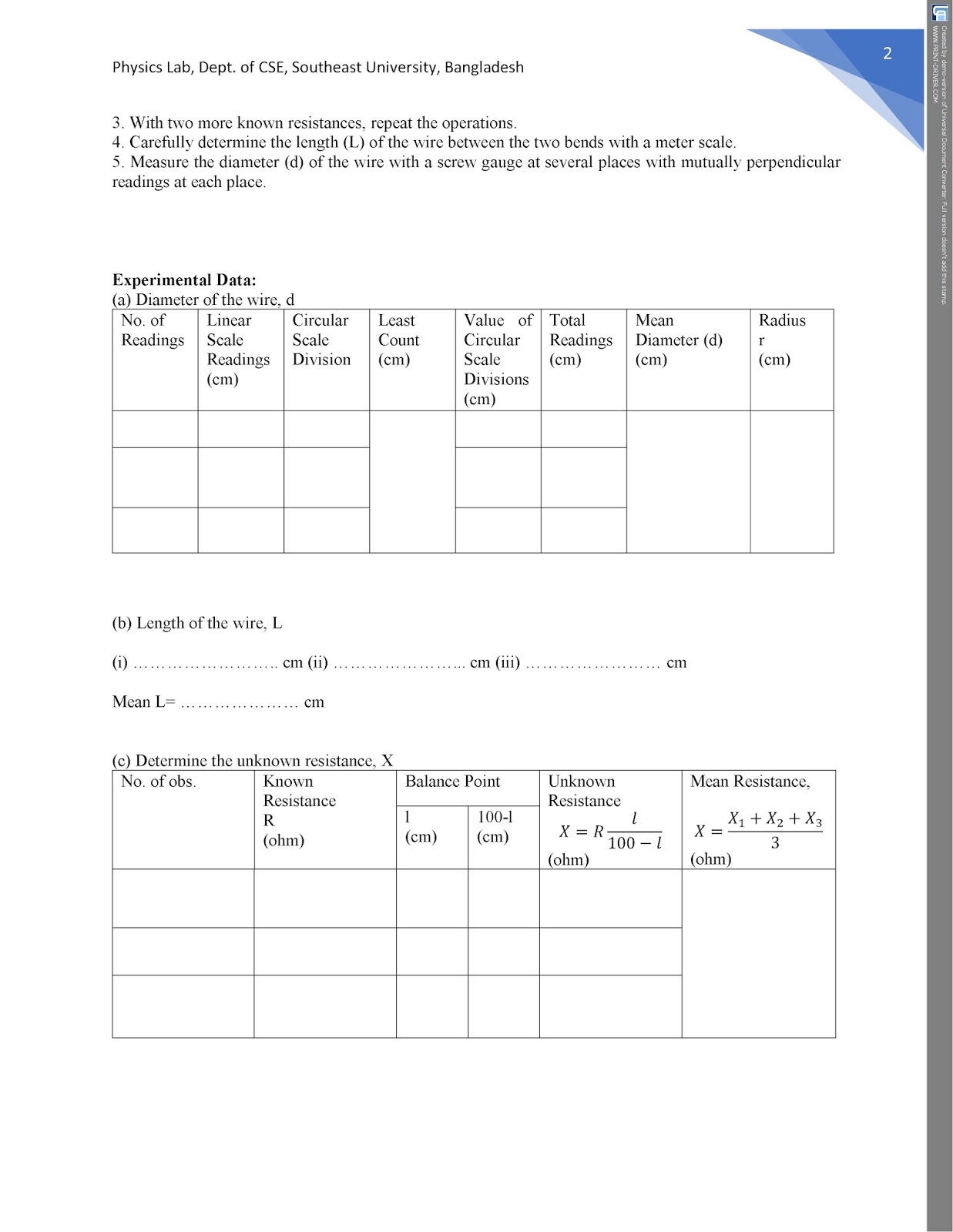 Expt.1 To determine the specific resistance of a wire using a meter bridge