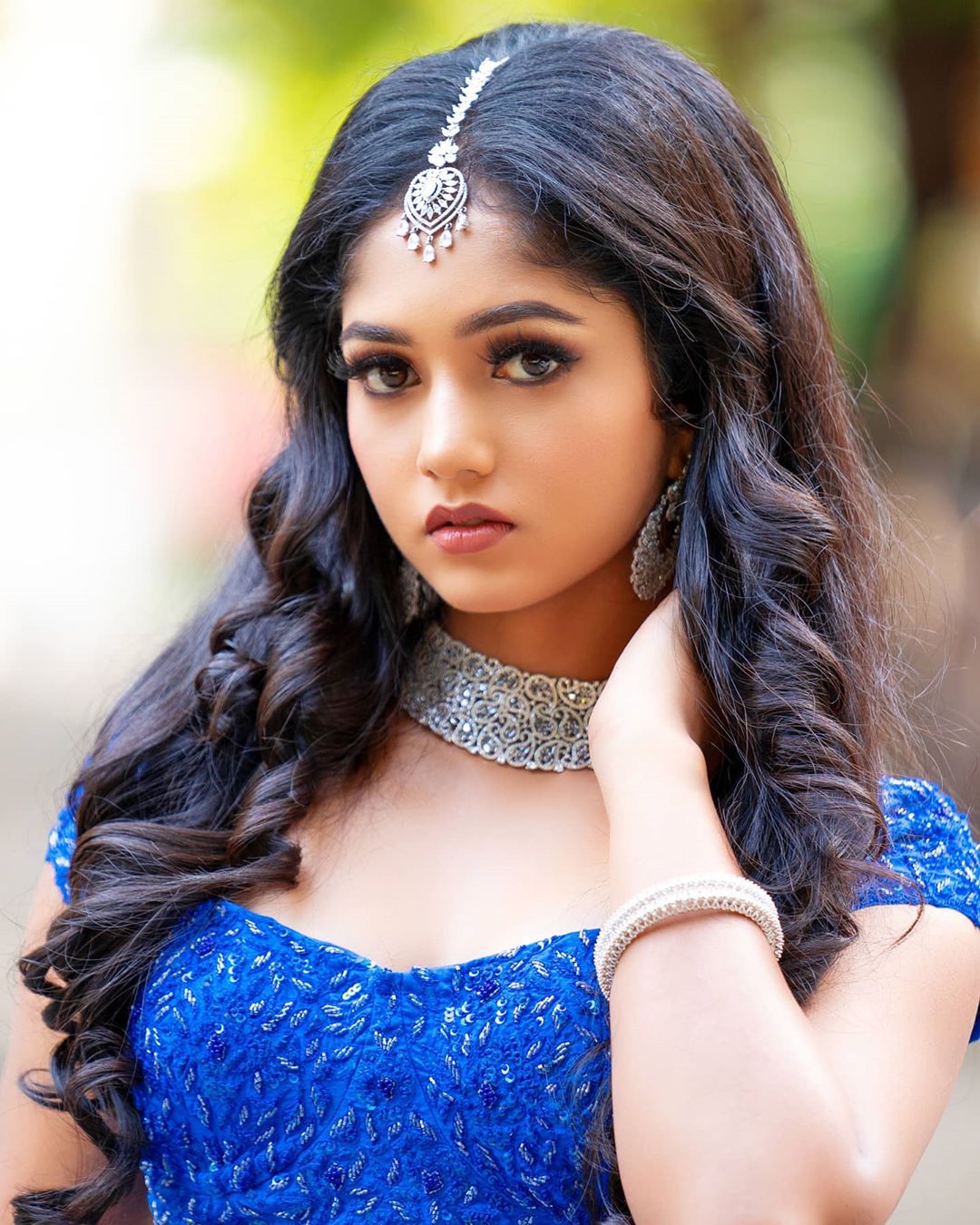 Actress Bhavya Gowda photos in royal blue ghagra Actress Overload
