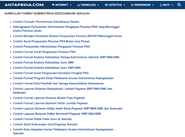 Kumpulan Contoh Format Pelaksana Urusan Administrasi Kepegawaian Sekolah