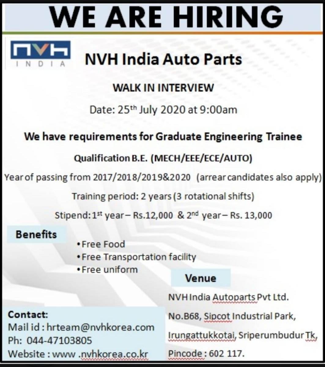 UDYOG ADDA NVH India Auto Parts Hiring Graduate Engineering Trainee