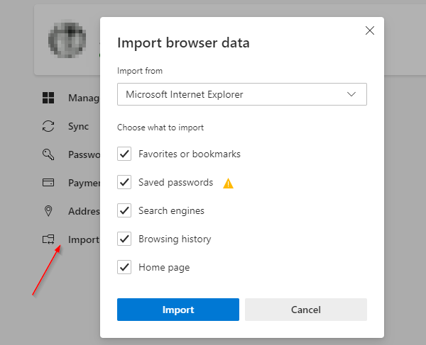 Importer les mots de passe favoris du navigateur précédent dans Edge