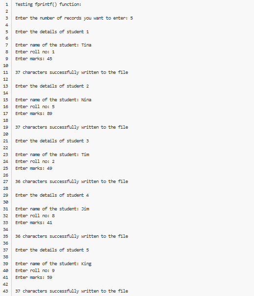 Example Program For fprintf() function in c Example Program For fprintf() function in c