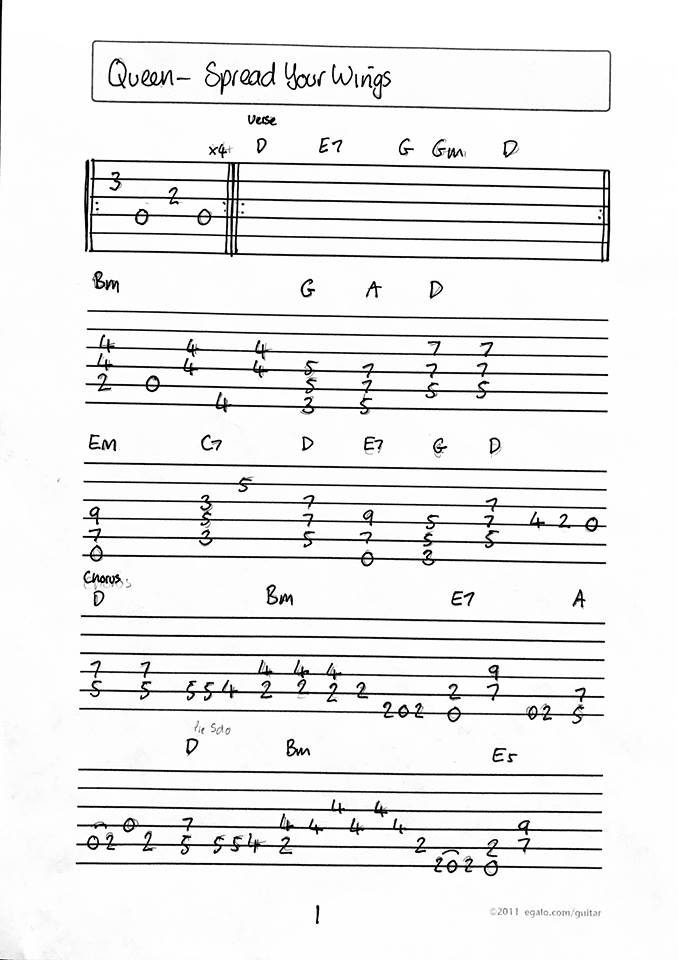 Queen Corner Queen Spread Your Wings Guitar Play Along (Guitar Tab)