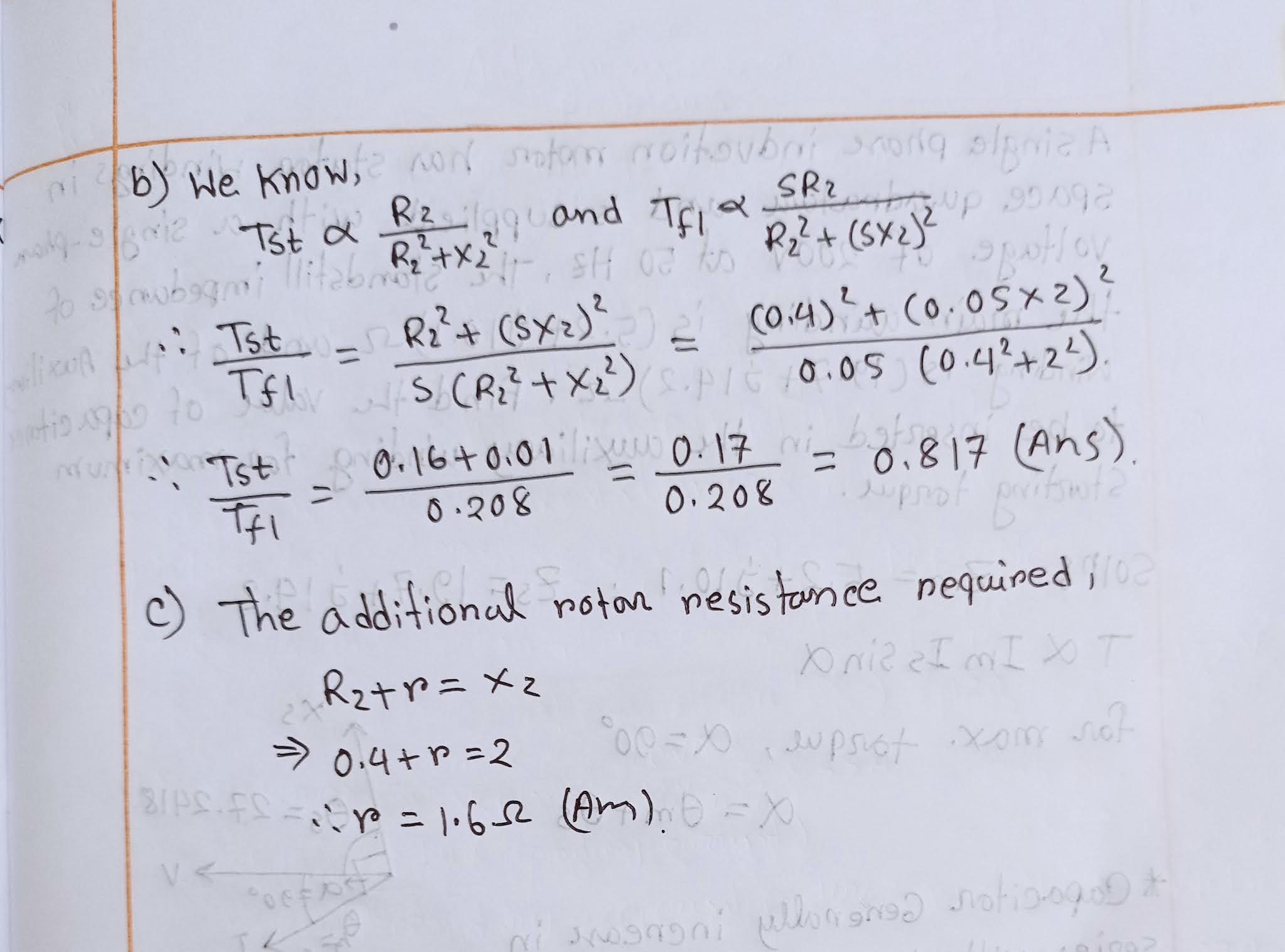 5. A4pole, 3phase, 50 Hz induction motor has a voltage between slip